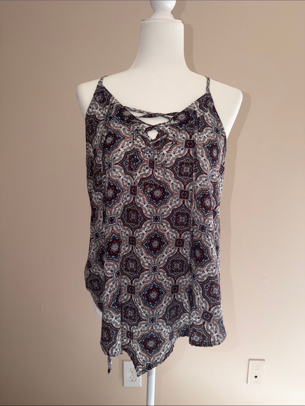 Printed Crisscross Strap Camisole - Navy Multi